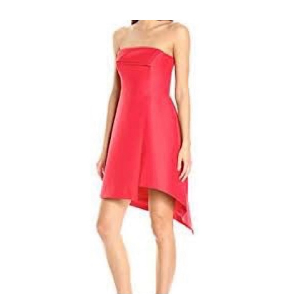 Halston Heritage Red Strapless Asymmetrical Cocktail Dress